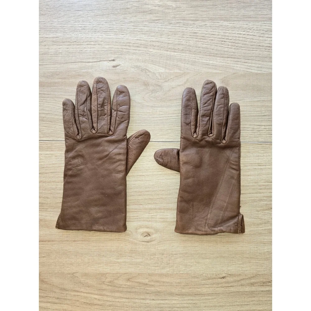 ECHO Brown Leather Fleece Lined Gloves Women's Small quiet luxury timeless